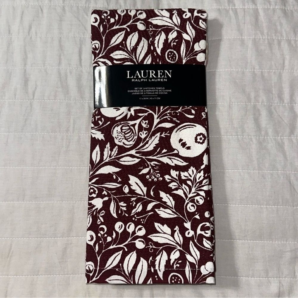 LRL Burgundy White Ivory Plaid Berry Terrycloth Cotton Dish Kitchen Towels